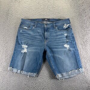 Hollister Epic Flex Shorts Mens 36 Blue Denim Cotton Bermuda Faded Distressed